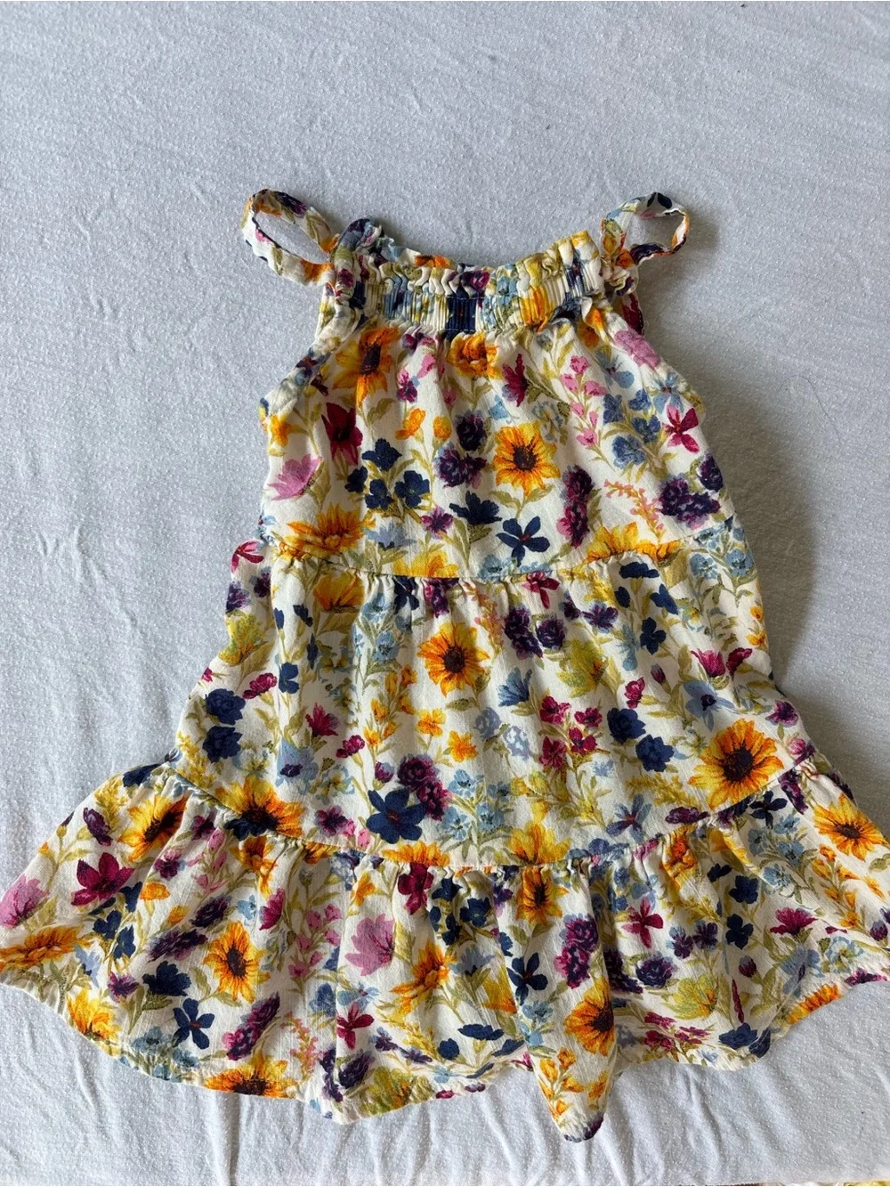 Old Navy Cream Floral Tiered Sundress with Yellow & Navy Accents